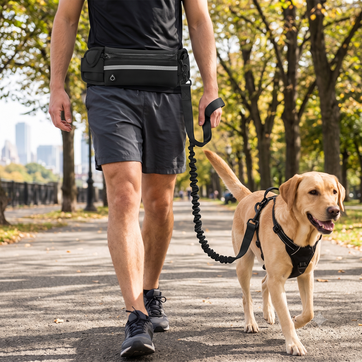 Hands-Free Dog Leash with Waist Belt | Reflective Bungee Running Leash for Medium & Large Dogs