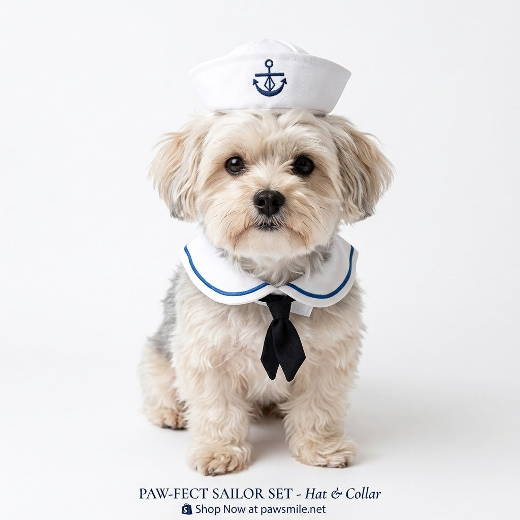 Sailor Costume for Small Dogs: Hat and Collar Set