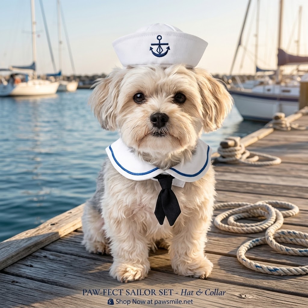 Sailor Costume for Small Dogs: Hat and Collar Set