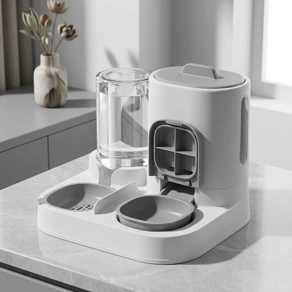 Automatic Gravity Pet Feeder & Water Dispenser Combo | Large Capacity Food & Water Station for Cats & Small Dogs