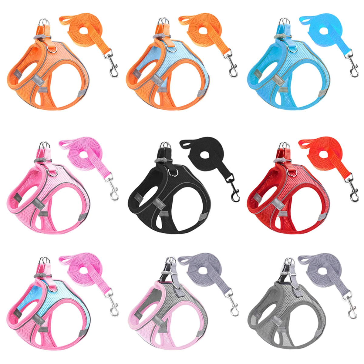 Reflective Adjustable Dog & Cat Harness Vest with Leash | Breathable No-Pull Pet Harness for Small & Medium Pets