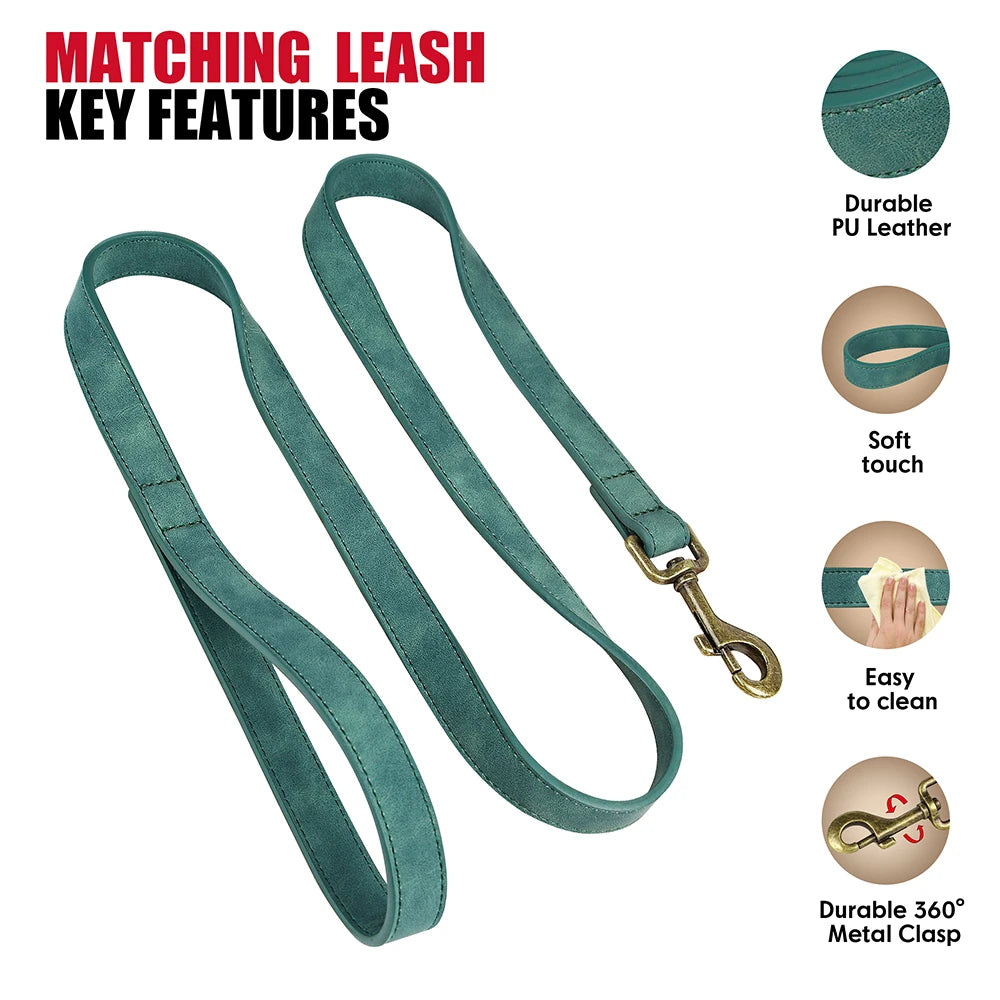Luxury PU Leather Dog Collar & Leash Set | Adjustable Soft Walking Lead for Small, Medium & Large Dogs