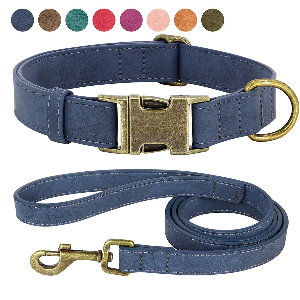 Luxury PU Leather Dog Collar & Leash Set | Adjustable Soft Walking Lead for Small, Medium & Large Dogs