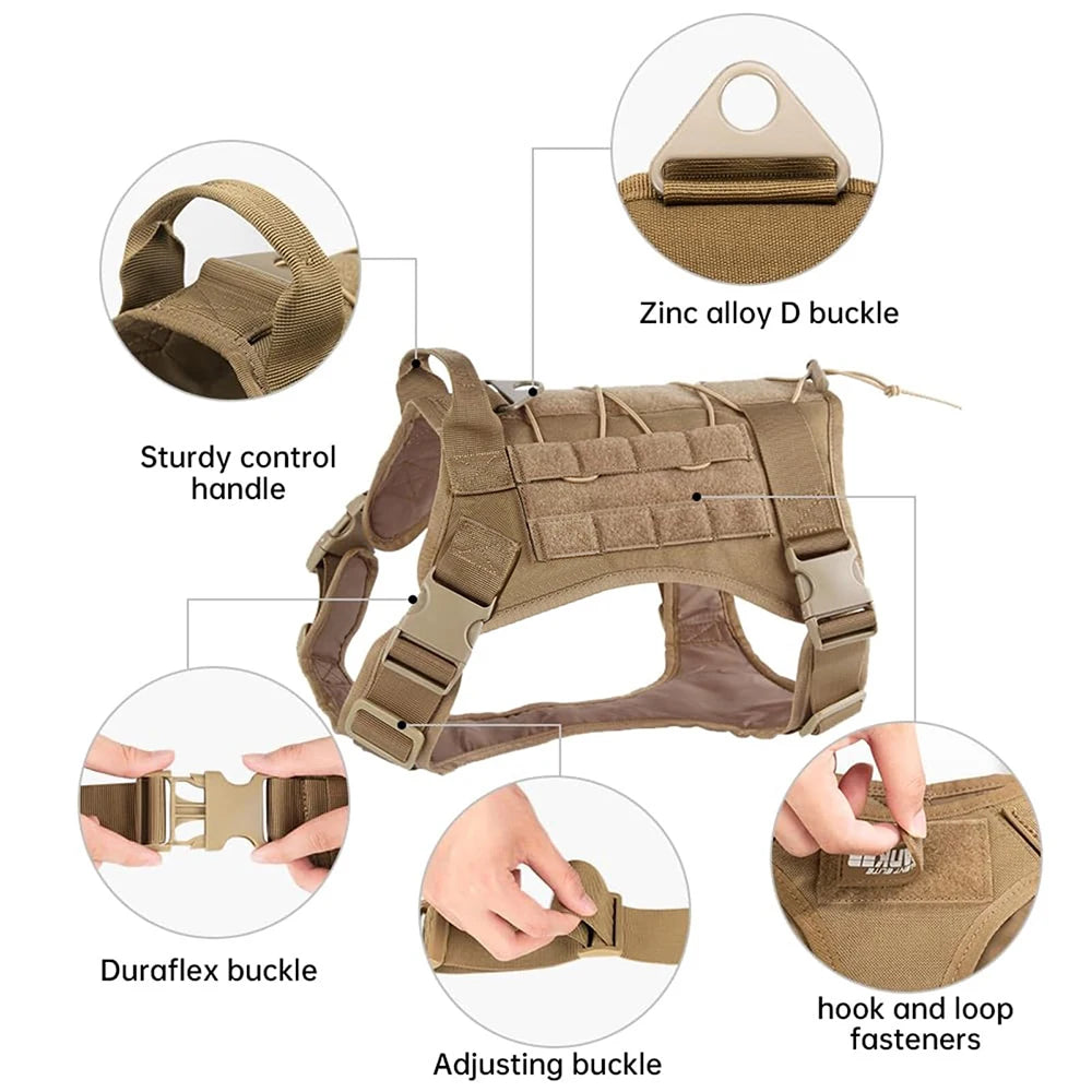 Tactical No-Pull Dog Harness | Adjustable Military Service Vest for Large Dogs