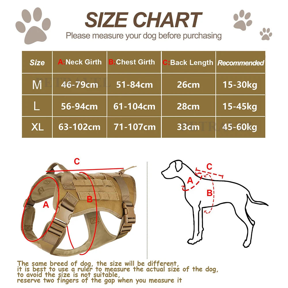 Tactical No-Pull Dog Harness | Adjustable Military Service Vest for Large Dogs