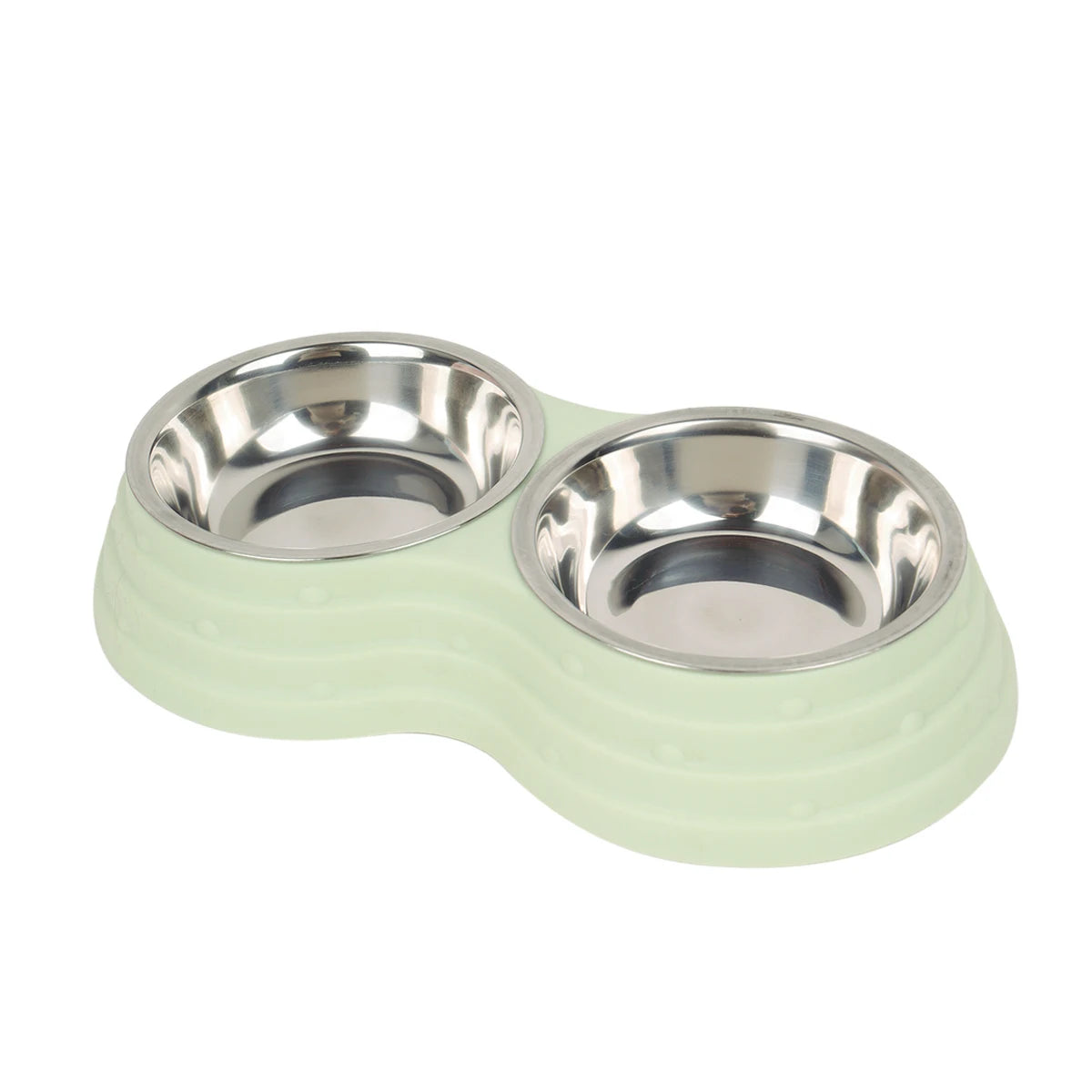 Double Pet Bowl with Stainless Steel Inserts – Cute Pink Non-Slip Food and Water Feeder for Cats and Small Dogs