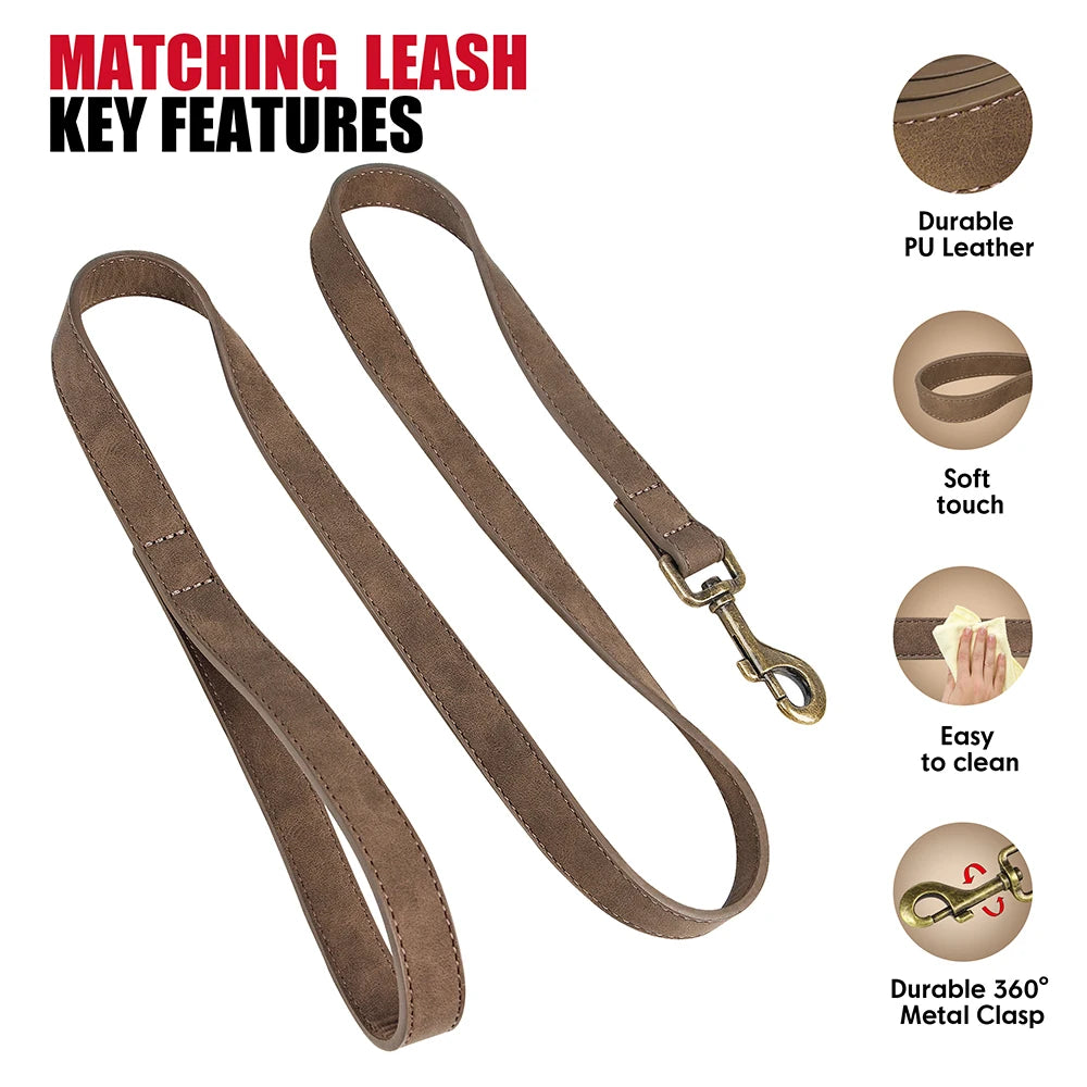 Luxury PU Leather Dog Collar & Leash Set | Adjustable Soft Walking Lead for Small, Medium & Large Dogs
