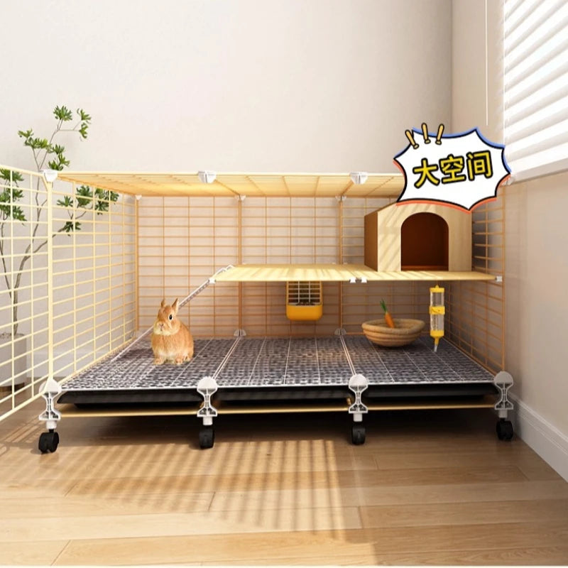 Large 2-Story Indoor Rabbit Cage | Spacious Bunny Hutch with Removable Tray