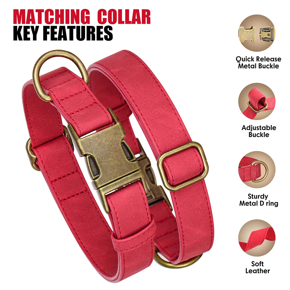 Luxury PU Leather Dog Collar & Leash Set | Adjustable Soft Walking Lead for Small, Medium & Large Dogs