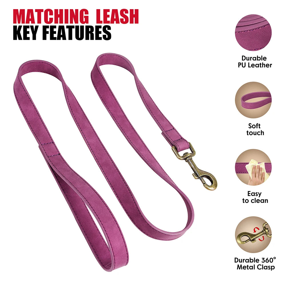 Luxury PU Leather Dog Collar & Leash Set | Adjustable Soft Walking Lead for Small, Medium & Large Dogs