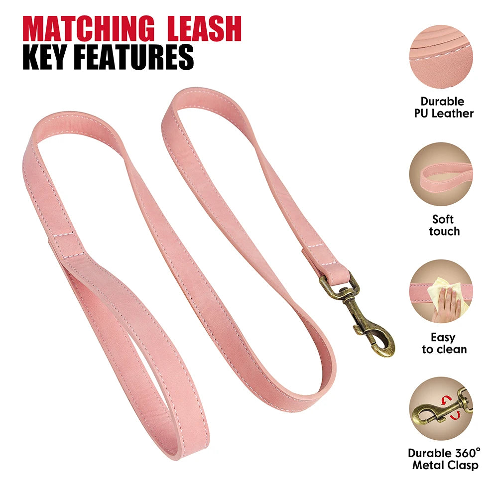 Luxury PU Leather Dog Collar & Leash Set | Adjustable Soft Walking Lead for Small, Medium & Large Dogs
