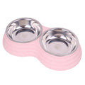 Double Pet Bowl with Stainless Steel Inserts – Cute Pink Non-Slip Food and Water Feeder for Cats and Small Dogs
