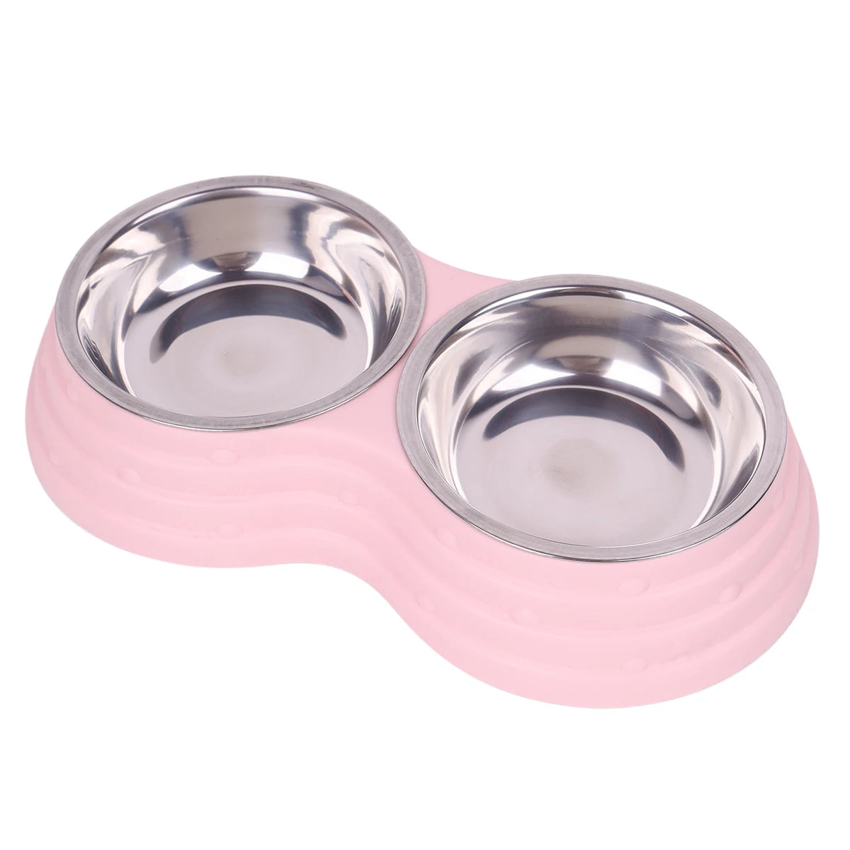 Double Pet Bowl with Stainless Steel Inserts – Cute Pink Non-Slip Food and Water Feeder for Cats and Small Dogs