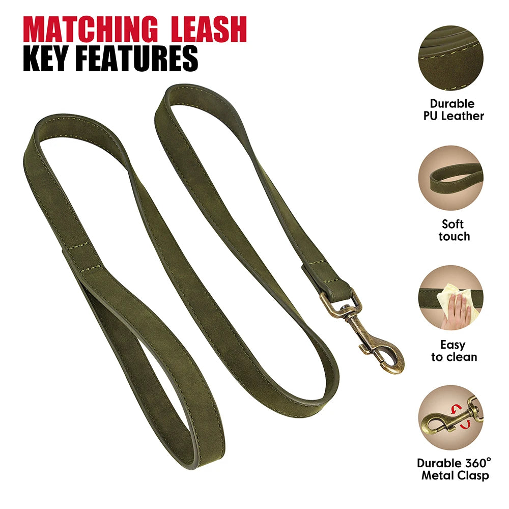 Luxury PU Leather Dog Collar & Leash Set | Adjustable Soft Walking Lead for Small, Medium & Large Dogs