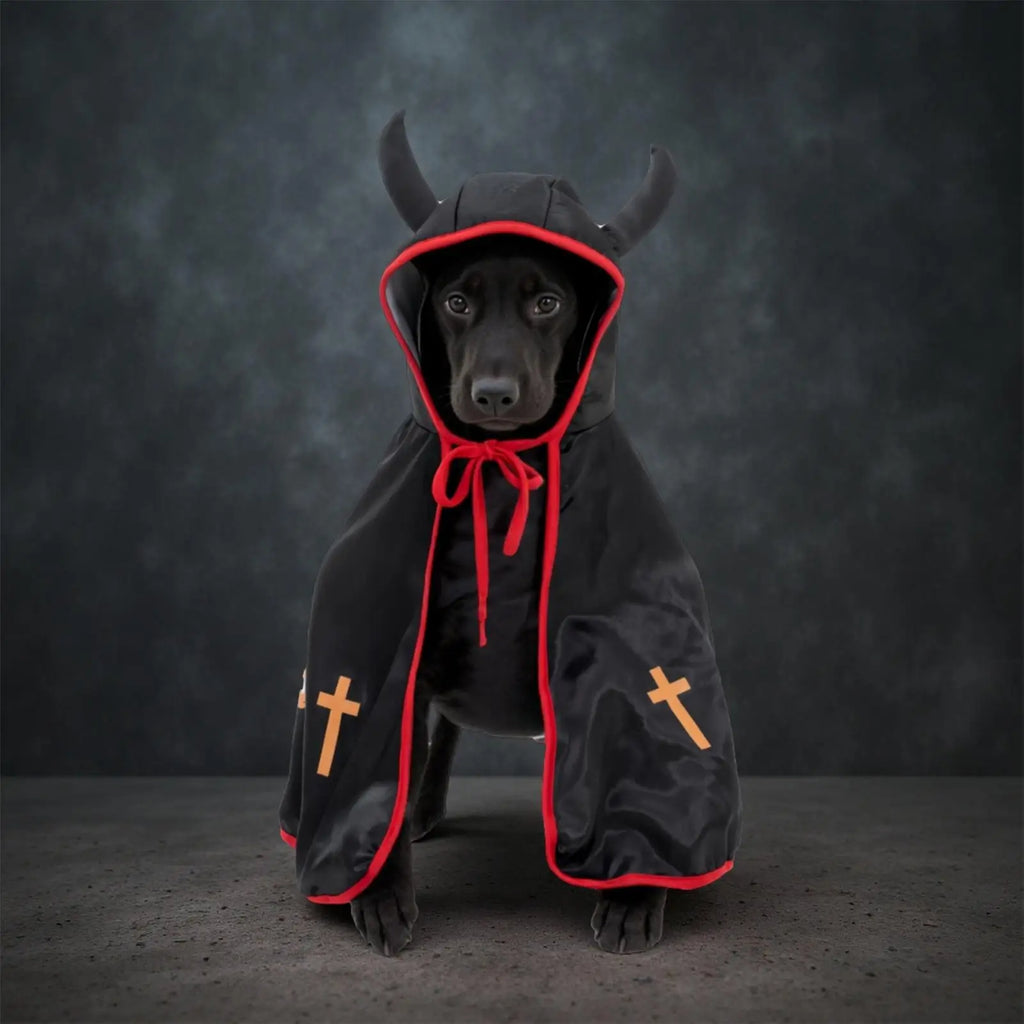 Spooky Devil Horns Dog Costume Cape – Halloween Pet Hooded Cloak