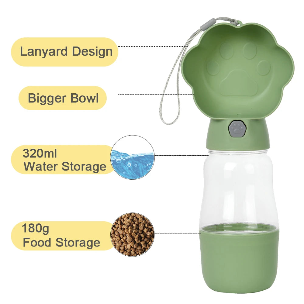 2-in-1 Portable Dog Water Bottle & Food Container | Leakproof Travel Bottle for Dogs & Cats