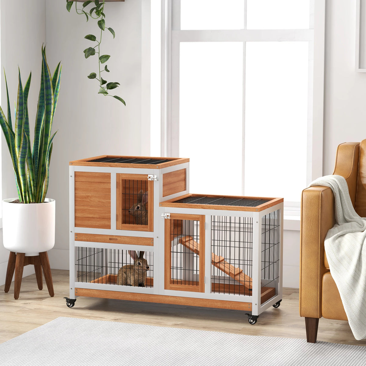 Premium Wooden Rabbit Hutch | Indoor & Outdoor Bunny Cage with Removable Tray
