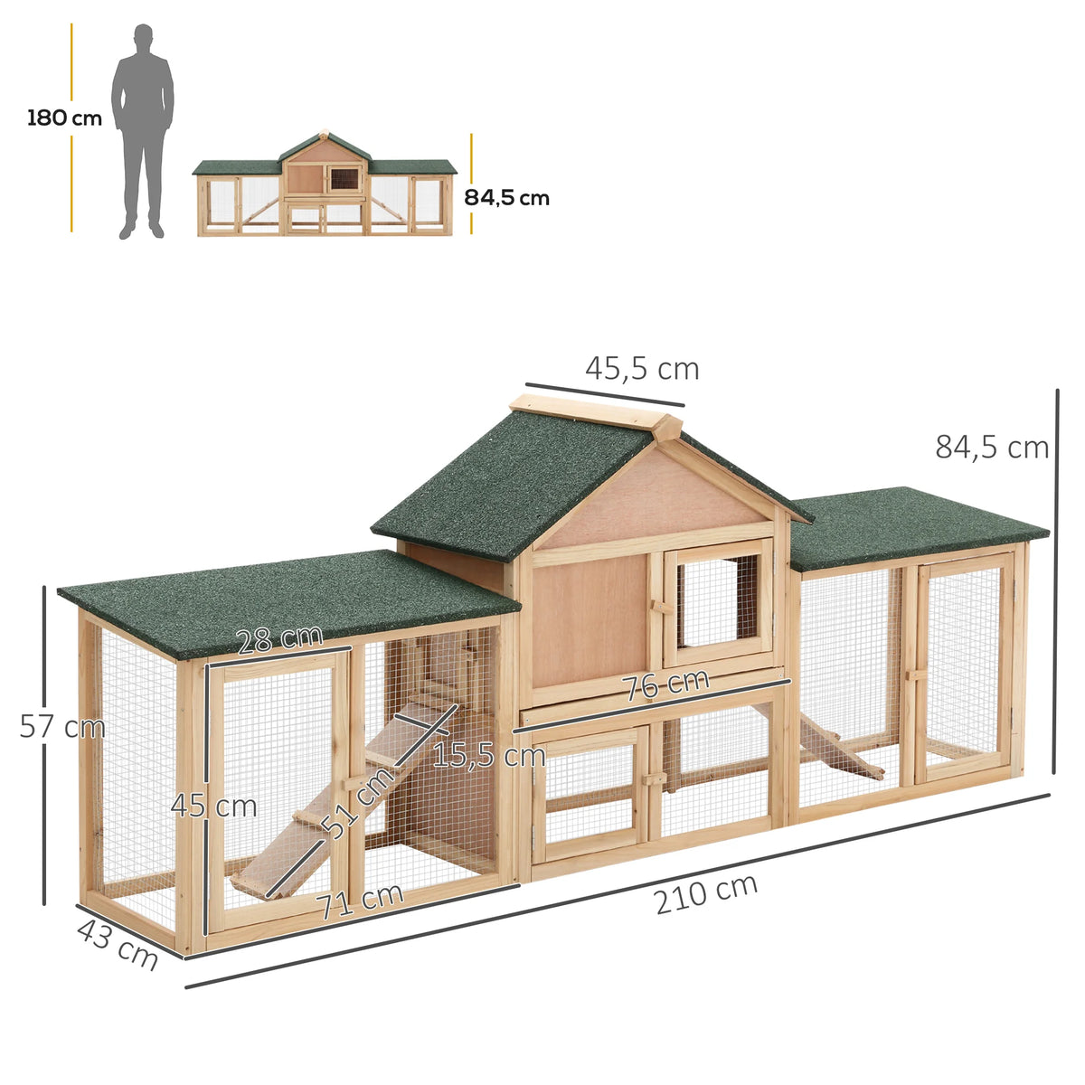 Outdoor Rabbit Hutch | Spacious Wooden Bunny Cage for 2–4 Rabbits