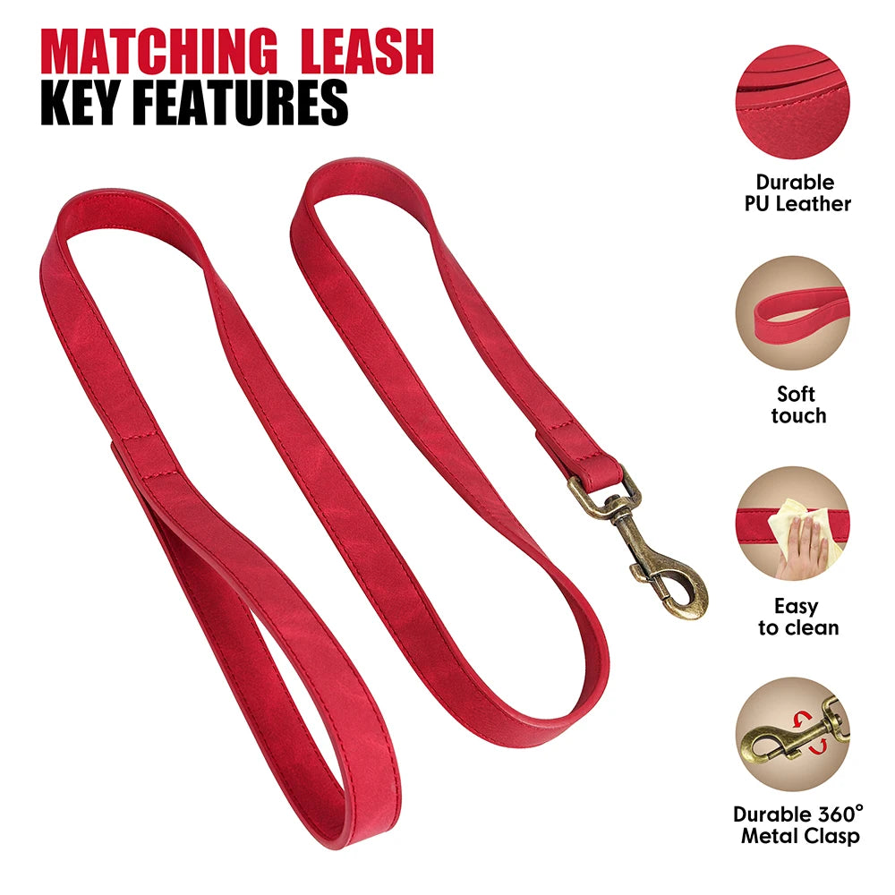 Luxury PU Leather Dog Collar & Leash Set | Adjustable Soft Walking Lead for Small, Medium & Large Dogs
