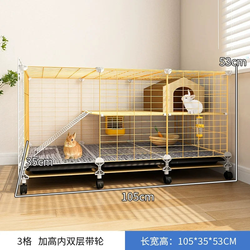 Large 2-Story Indoor Rabbit Cage | Spacious Bunny Hutch with Removable Tray