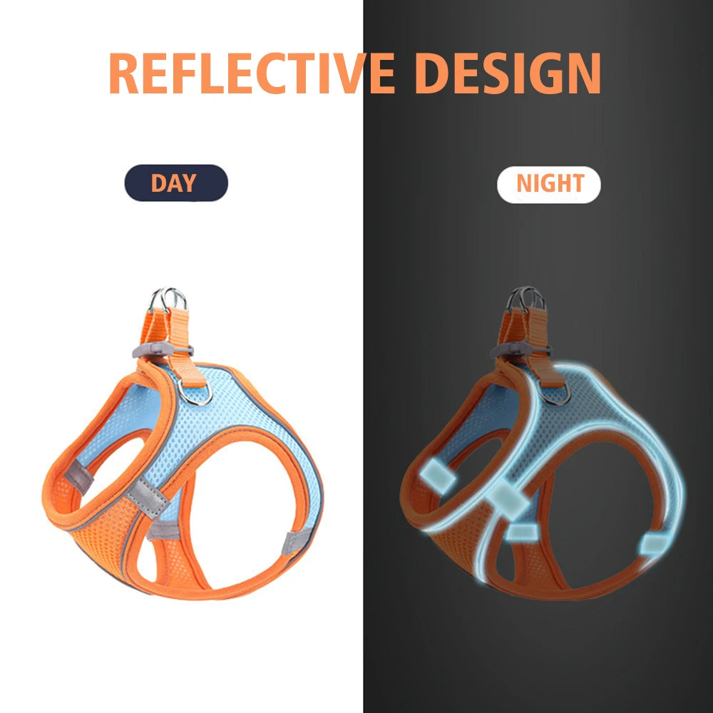 Reflective Adjustable Dog & Cat Harness Vest with Leash | Breathable No-Pull Pet Harness for Small & Medium Pets