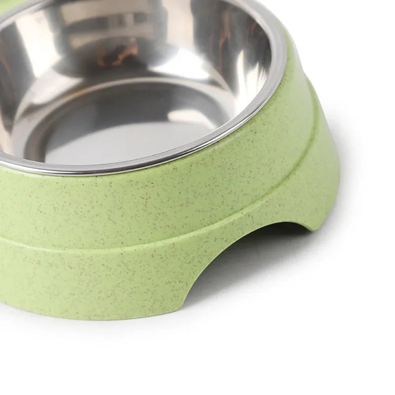Ergonomic Double Pet Bowl Set with Stainless Steel Inserts (Green, Pink, Blue)