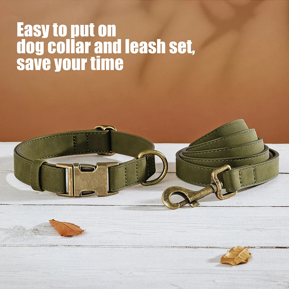 Luxury PU Leather Dog Collar & Leash Set | Adjustable Soft Walking Lead for Small, Medium & Large Dogs