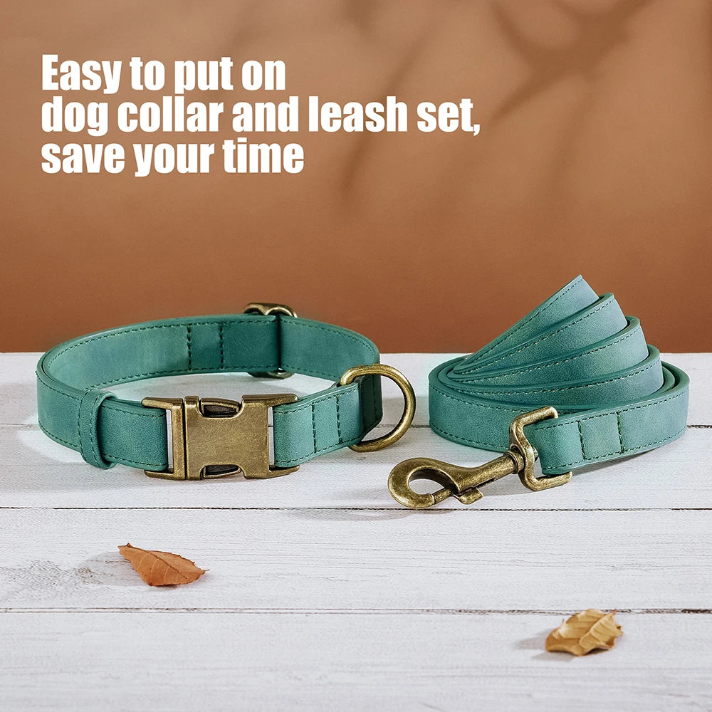 Luxury PU Leather Dog Collar & Leash Set | Adjustable Soft Walking Lead for Small, Medium & Large Dogs