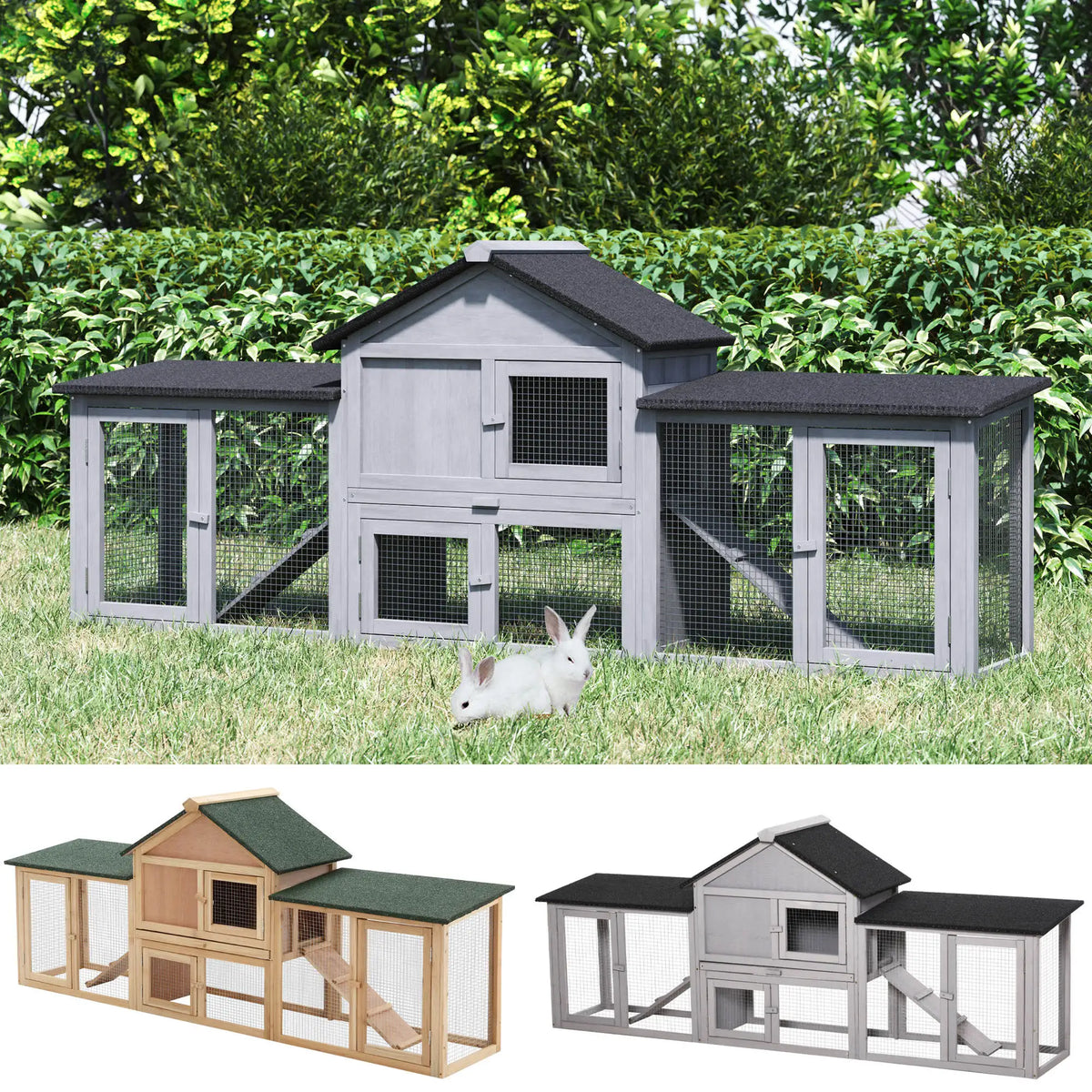 Outdoor Rabbit Hutch | Spacious Wooden Bunny Cage for 2–4 Rabbits