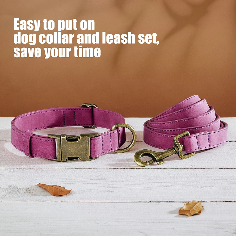 Luxury PU Leather Dog Collar & Leash Set | Adjustable Soft Walking Lead for Small, Medium & Large Dogs