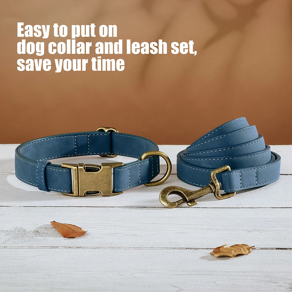 Luxury PU Leather Dog Collar & Leash Set | Adjustable Soft Walking Lead for Small, Medium & Large Dogs