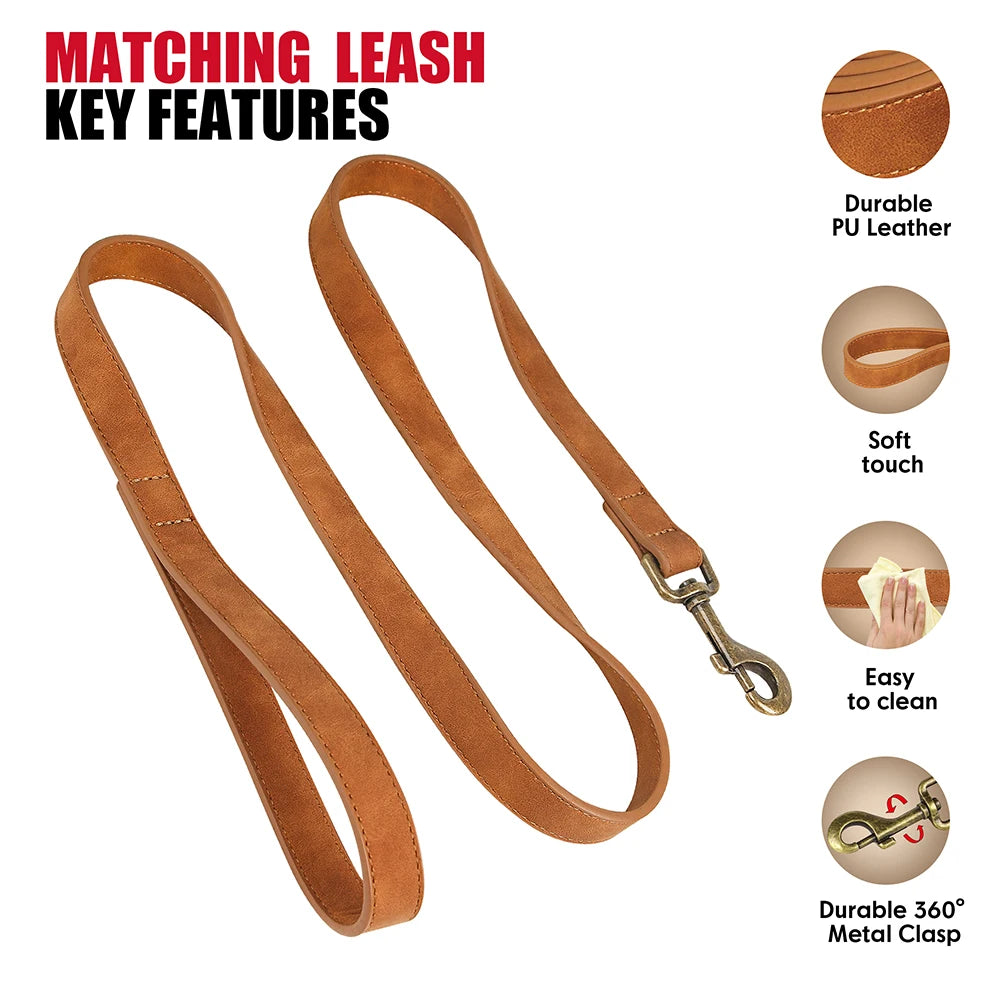 Luxury PU Leather Dog Collar & Leash Set | Adjustable Soft Walking Lead for Small, Medium & Large Dogs