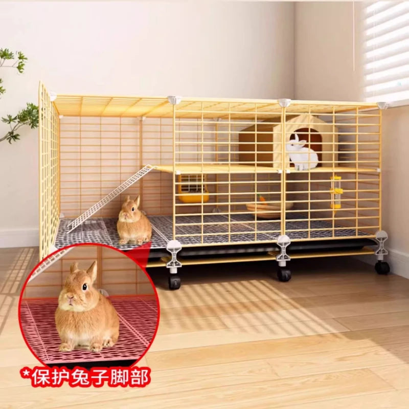 Large 2-Story Indoor Rabbit Cage | Spacious Bunny Hutch with Removable Tray