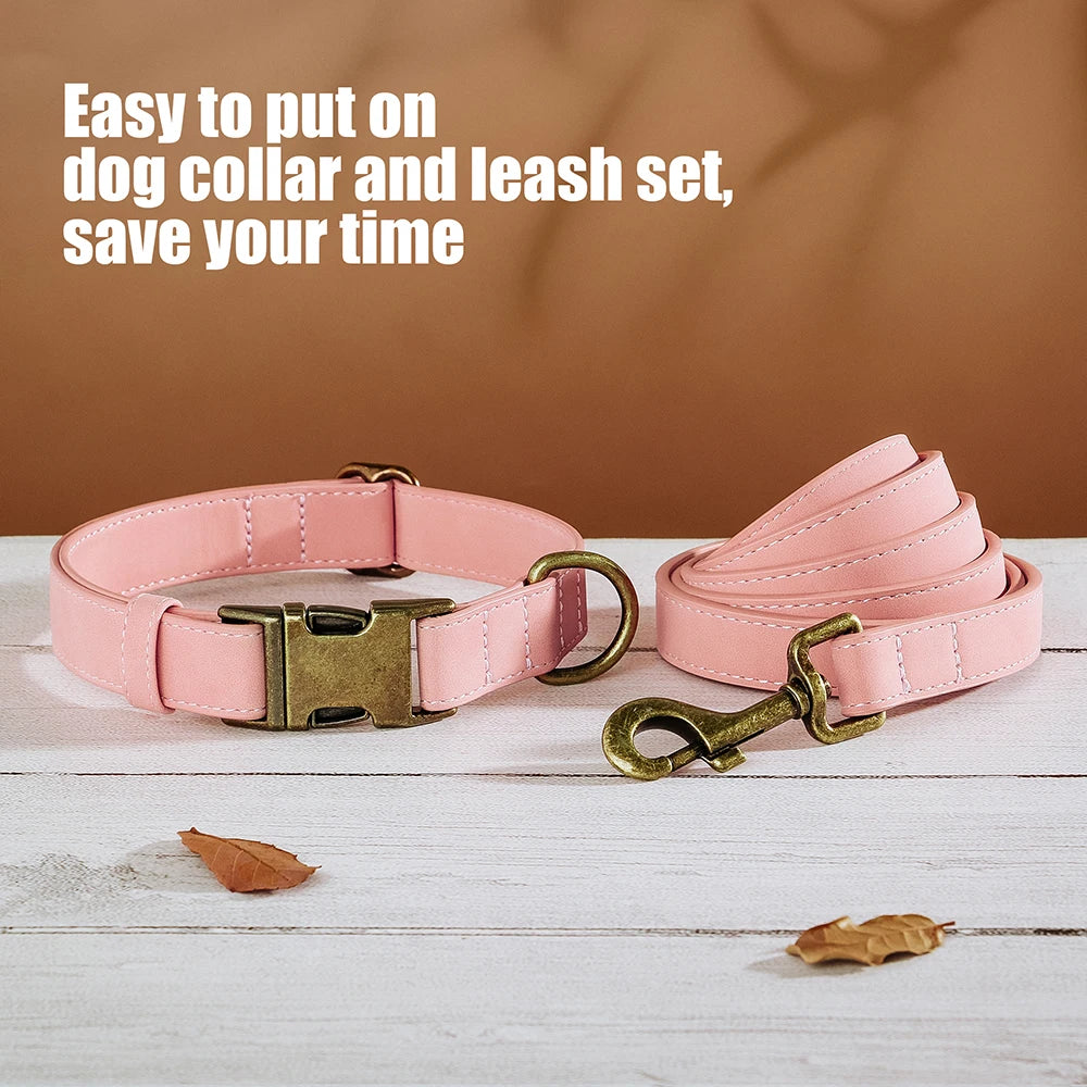 Luxury PU Leather Dog Collar & Leash Set | Adjustable Soft Walking Lead for Small, Medium & Large Dogs