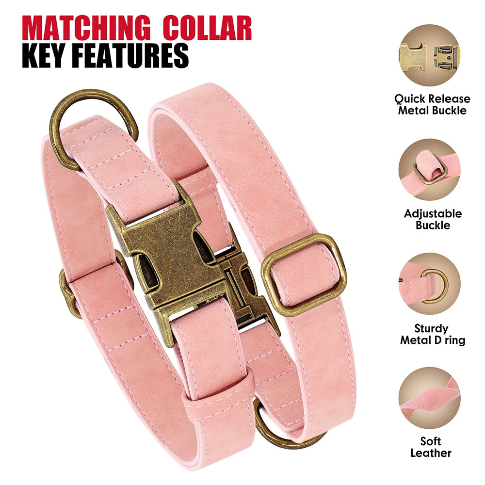 Luxury PU Leather Dog Collar & Leash Set | Adjustable Soft Walking Lead for Small, Medium & Large Dogs