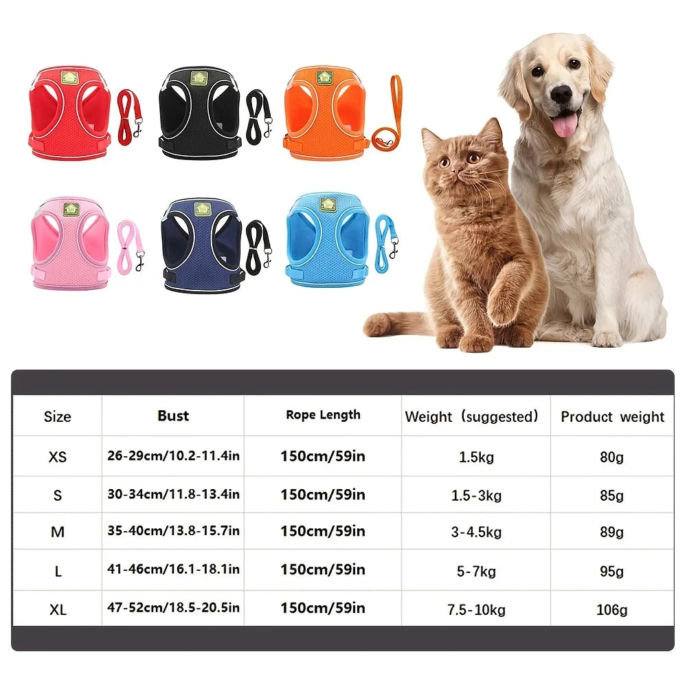 Reflective No-Pull Dog & Cat Harness with Leash Set | Breathable Adjustable Pet Vest