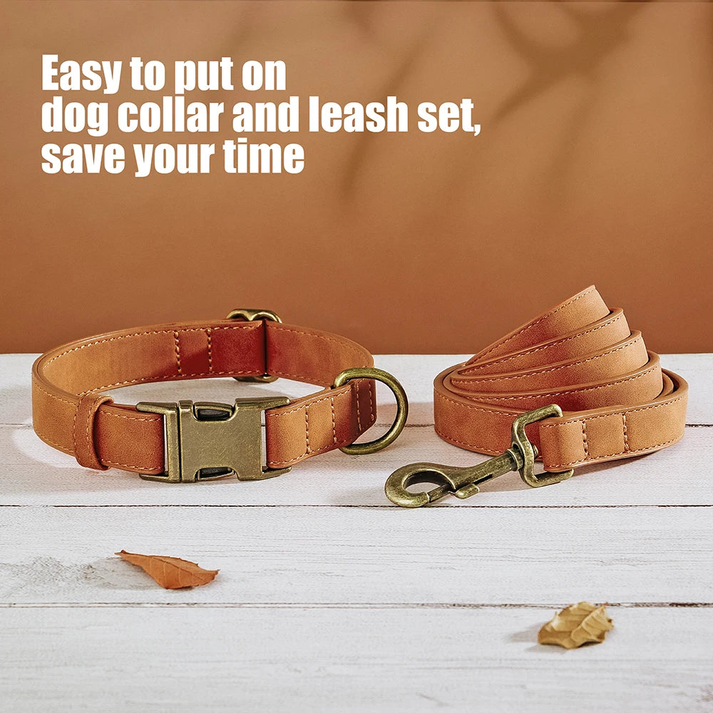 Luxury PU Leather Dog Collar & Leash Set | Adjustable Soft Walking Lead for Small, Medium & Large Dogs