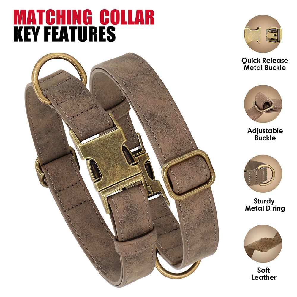 Luxury PU Leather Dog Collar & Leash Set | Adjustable Soft Walking Lead for Small, Medium & Large Dogs
