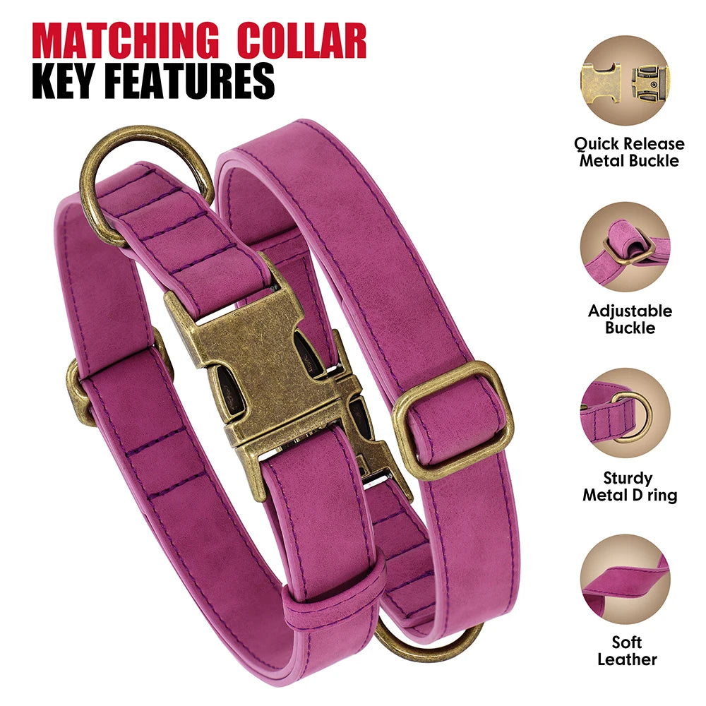 Luxury PU Leather Dog Collar & Leash Set | Adjustable Soft Walking Lead for Small, Medium & Large Dogs