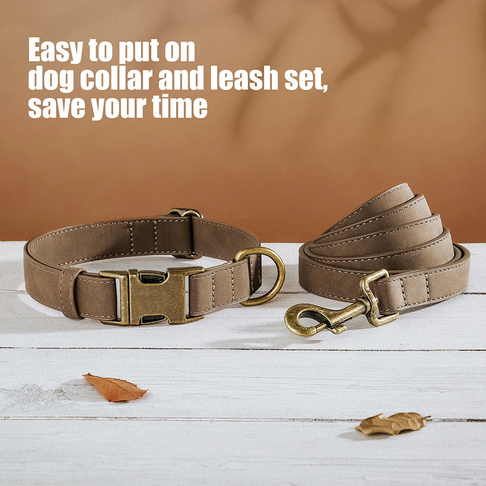 Luxury PU Leather Dog Collar & Leash Set | Adjustable Soft Walking Lead for Small, Medium & Large Dogs