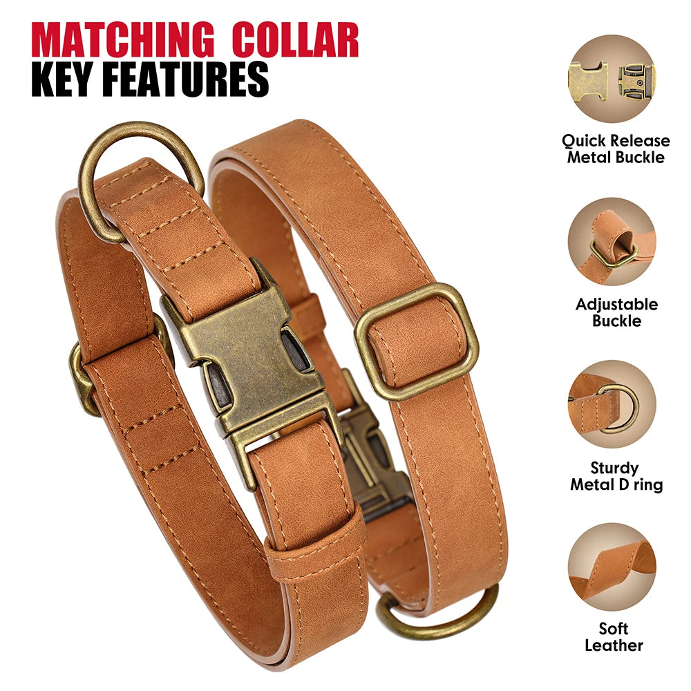 Luxury PU Leather Dog Collar & Leash Set | Adjustable Soft Walking Lead for Small, Medium & Large Dogs