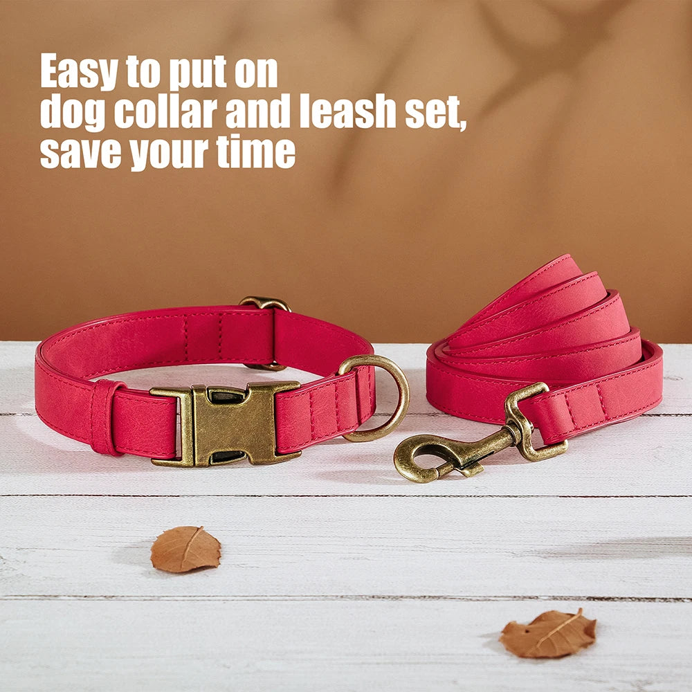 Luxury PU Leather Dog Collar & Leash Set | Adjustable Soft Walking Lead for Small, Medium & Large Dogs