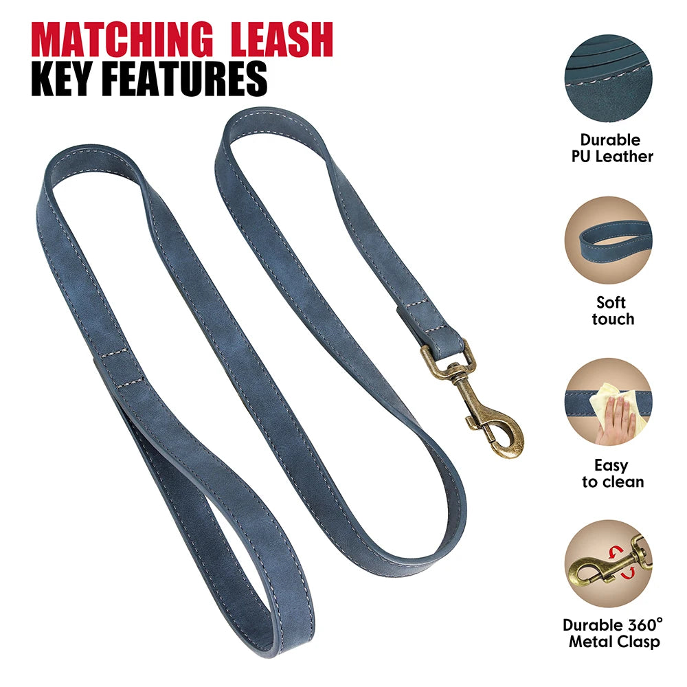 Luxury PU Leather Dog Collar & Leash Set | Adjustable Soft Walking Lead for Small, Medium & Large Dogs