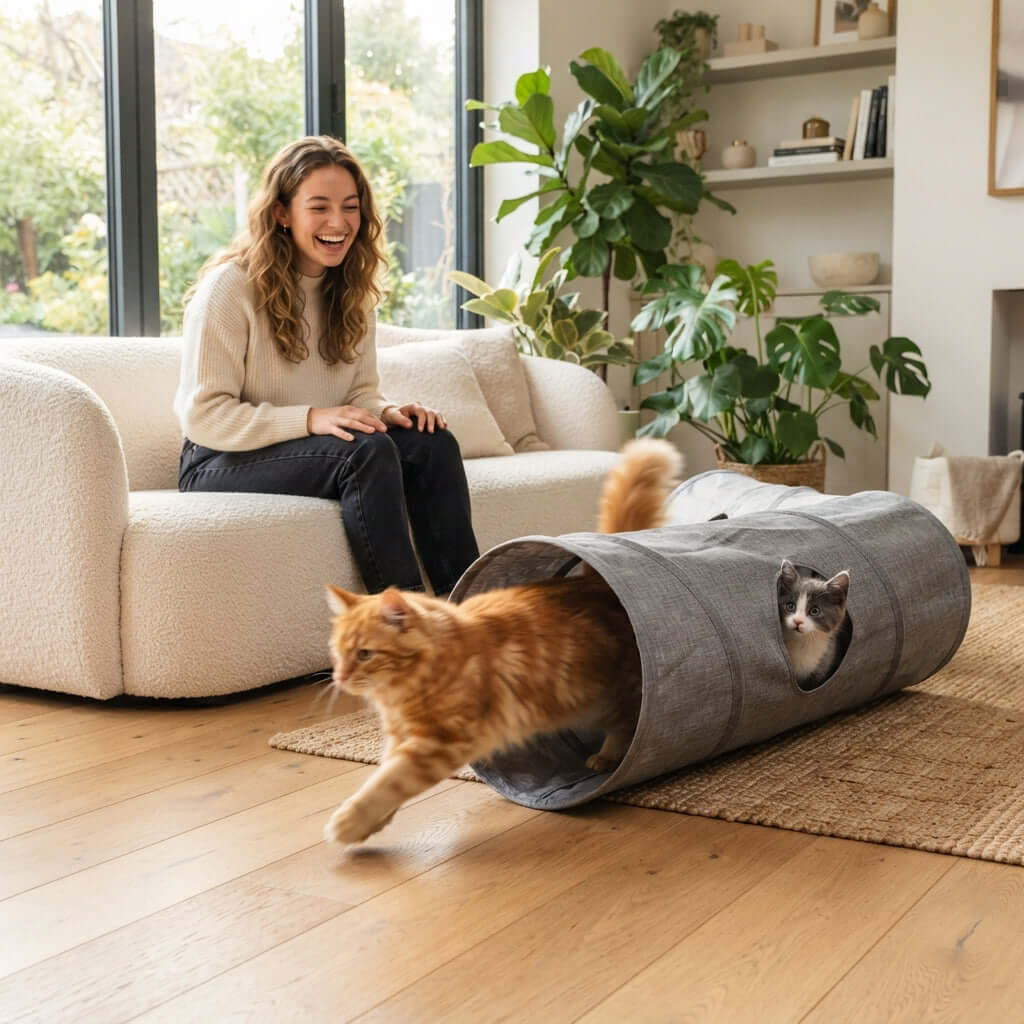 Foldable Cat Play Tunnel | Interactive S, T & Y Cat Tunnel Toy for Indoor Cats